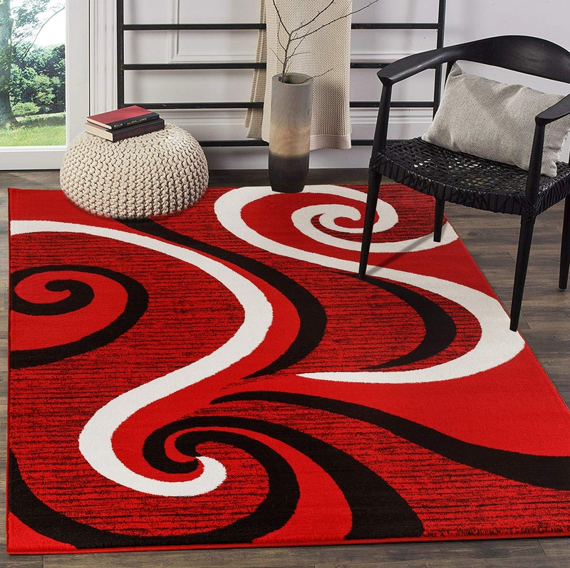 GLORY RUGS Modern Area Rug Swirls Carpet Bedroom Living Room Contemporary Dining Accent Sevilla Collection 4817A (4x6, Red) - Image 1
